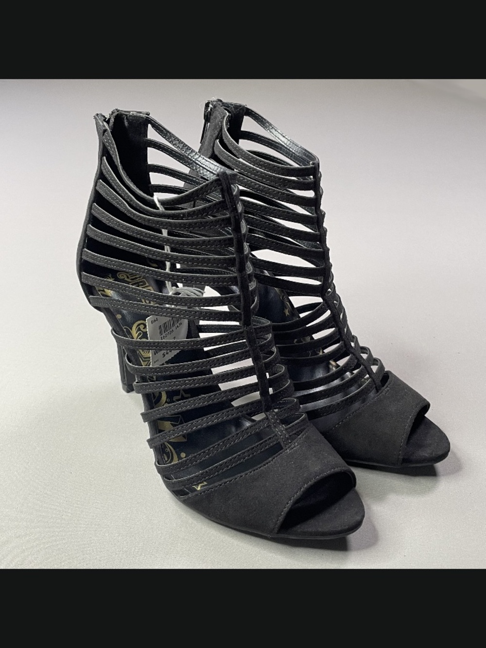 NEW Brash Shoes Womens 7 black faux leather strappy heels whimsy goth cocktail